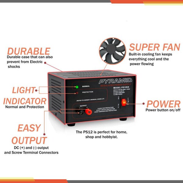 Main product image for Pyramid PS12KX 10 Amp Power Supply 13.8 VDC 10A 120-535